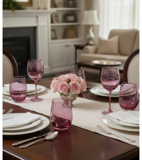 Set 6 Calici Rosso Burgundy in Vetro Colorato con Incisione | Made in Italy - 