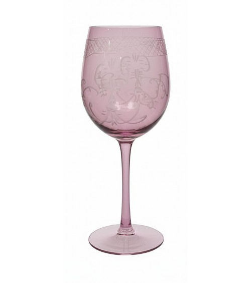 6 件套带雕刻的勃艮第红色玻璃高脚杯 |意大利制造 -