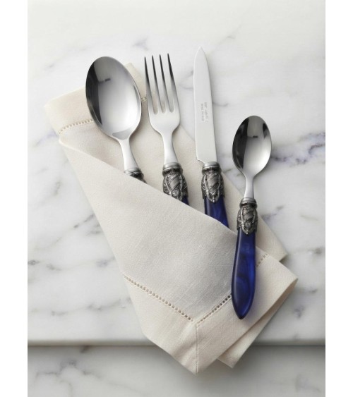 Eluxe - Servizio Posate 24 Pz in Acciaio Inox 18/10 con Manico Effetto Madreperla e Ghiera Vittoriale | Modalyssa - blu smeraldo