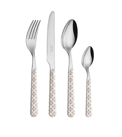Set 24 Pezzi Posate Moderne Optical Tortora e Rosa | Neva Posateria Creativa -