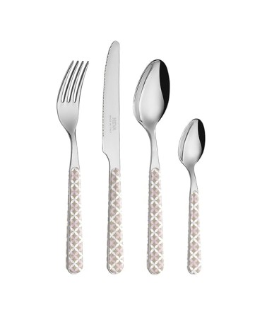Set 24 Pezzi Posate Moderne Optical Tortora e Rosa | Neva Posateria Creativa -