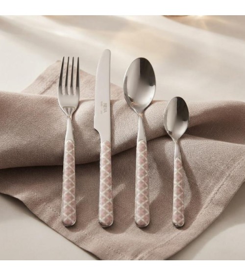 Ensemble de 24 couverts optiques modernes, taupe et rose | Couverts créatifs Neva -