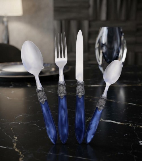 Eluxe - Servizio Posate 24 Pz in Acciaio Inox 18/10 con Manico Effetto Madreperla e Ghiera Vittoriale | Modalyssa - blu smeraldo