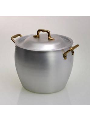 pot in rounded aluminum with lid and handles in brass