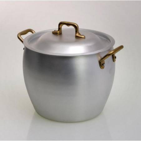 pot in rounded aluminum with lid and handles in brass