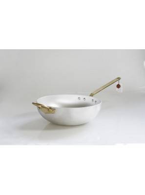 Aluminum wok pot with lid and brass handles - Rivadossi Sandro