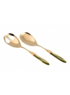 Luxury Cutlery - Laura Gold - Set 2pcs salad - Rivadossi Sandro - olive green