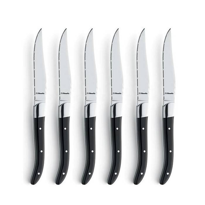Amefa Knives - Royal Steak Set 6pcs Black Steak Knife Box - 