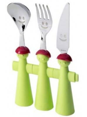 Rivadossi children's cutlery puppets - Spoon, Fork and Knife - green