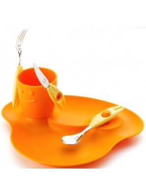 5-teiliges Babynahrungsset - Teller, Glas und Besteck - Party - Rivadossi - Orange