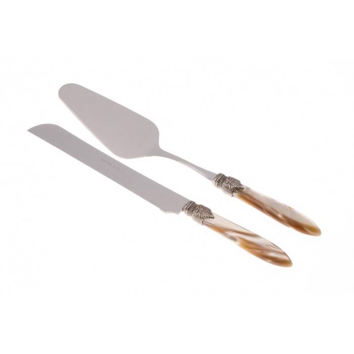 Laura 餐具套装 2 件套蛋糕铲和刀 - Rivadossi 珍珠手柄 -