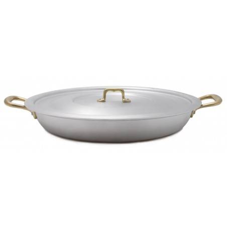 Paellera: Professional Pan In Aluminum 2 Handles Brass With Lid - 