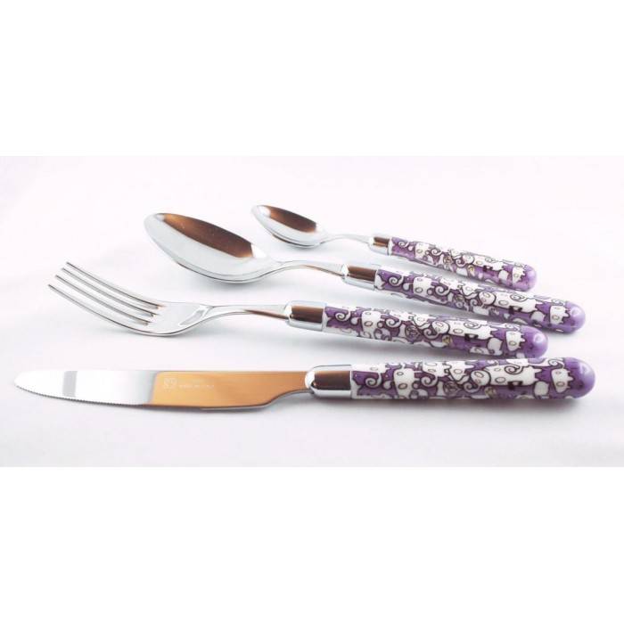 Stainless Steel Rivadossi Colored Cutlery - Willow Set 4 Pieces - Purple - 