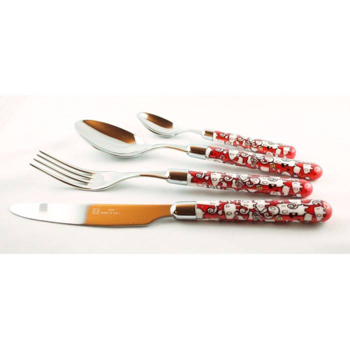 Stainless Steel Rivadossi Colored Cutlery - Willow Set 4 Pieces - Red - 