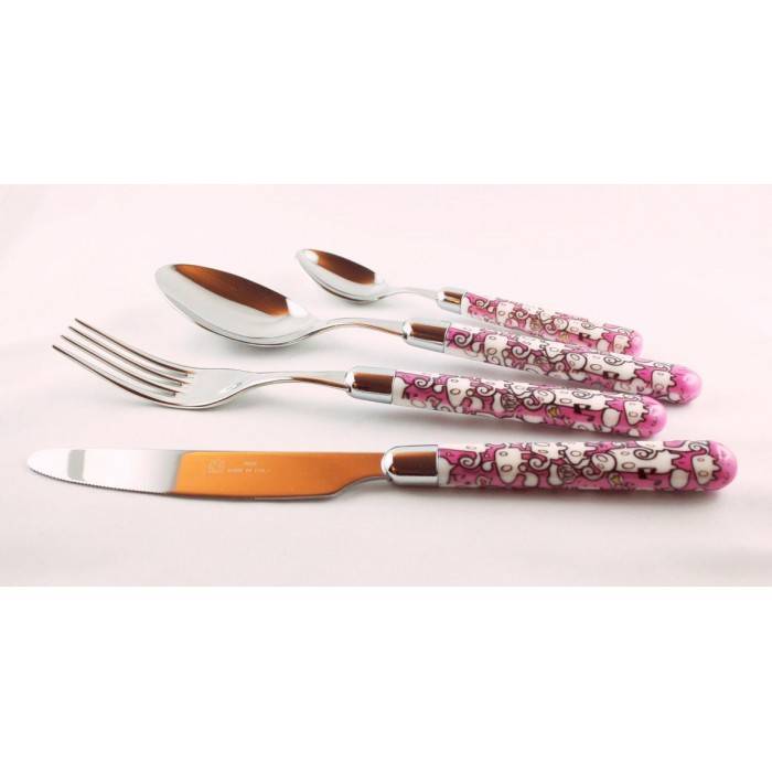 Stainless Steel Rivadossi Colored Cutlery - Willow Set 4 Pieces - Pink - 