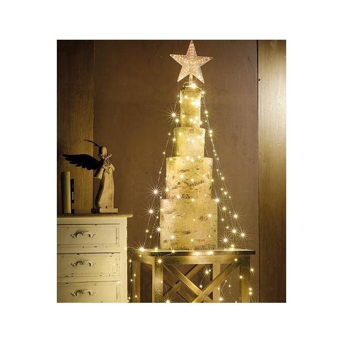 Puntale per albero di Natale a stella con cascata fili bianco caldo