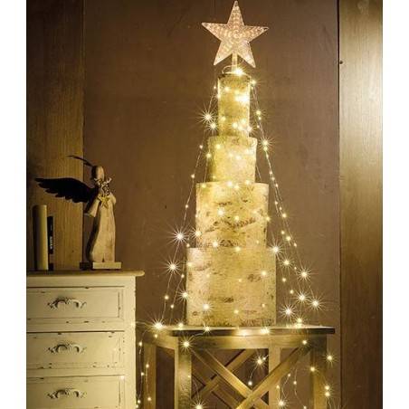 Embout en forme d'étoile pour arbre de Noël avec chute d'eau à 10 fils et 180 LED blanches chaudes - 