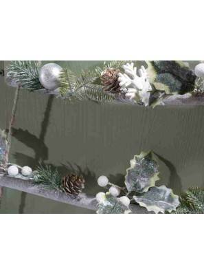 Albero di Natale in legno da appendere con Stella e Decori Innevati - 2 - 