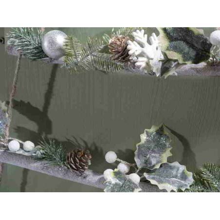 Weihnachtsbaum aus Holz zum Aufhängen mit Stella und schneebedeckten Verzierungen - 