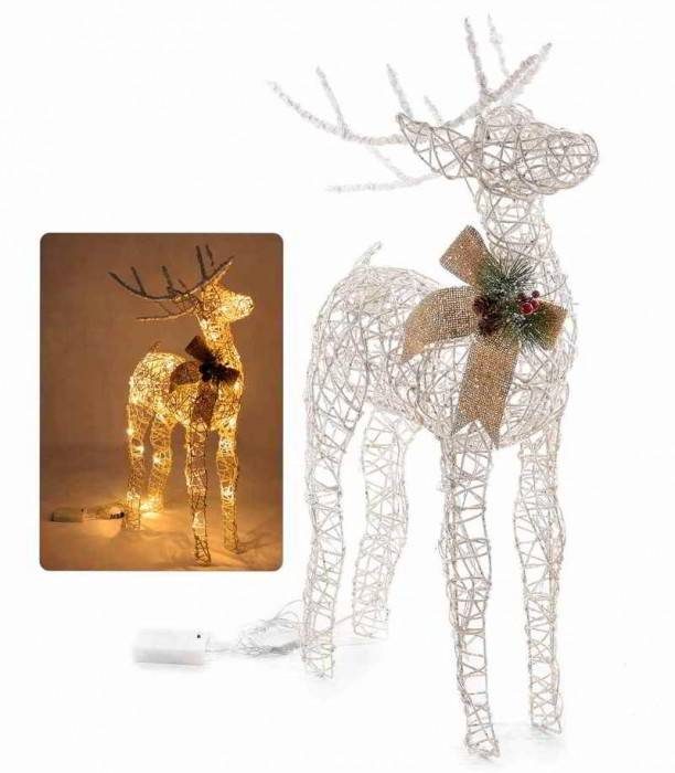 Rattan Reindeer with LED Lights and Bow - Christmas Decoration -  - 
