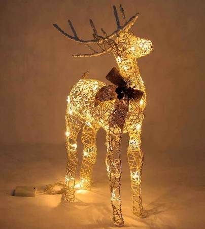 Rattan Reindeer with LED Lights and Bow - Christmas Decoration -  - 