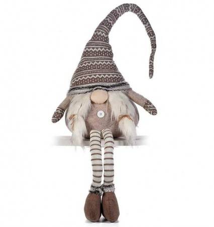 Gnome de Noël marron et chaussettes rayées - Décorations de Noël - 