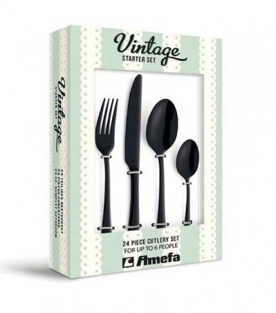 Stainless Steel Cutlery Set 24 Pieces - PVD - Black Color - Austin Amefa -  - 