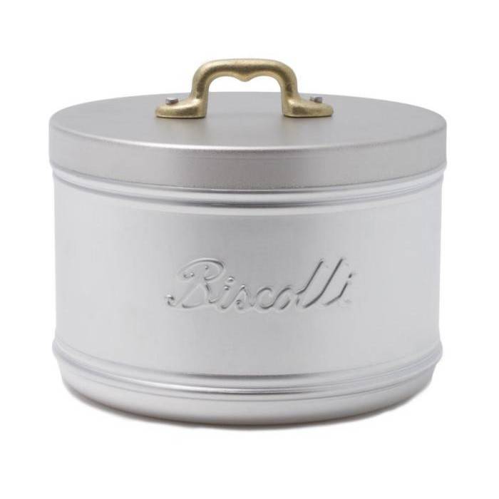 Aluminum Cookie Jar with Brass Handle - Vintage Style - Made in Italy - 
