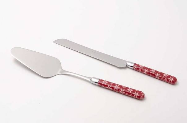 Christmas Rivadossi Cutlery - Ice - Set 2 Pieces Shovel and Cake Knife - Red Color - 