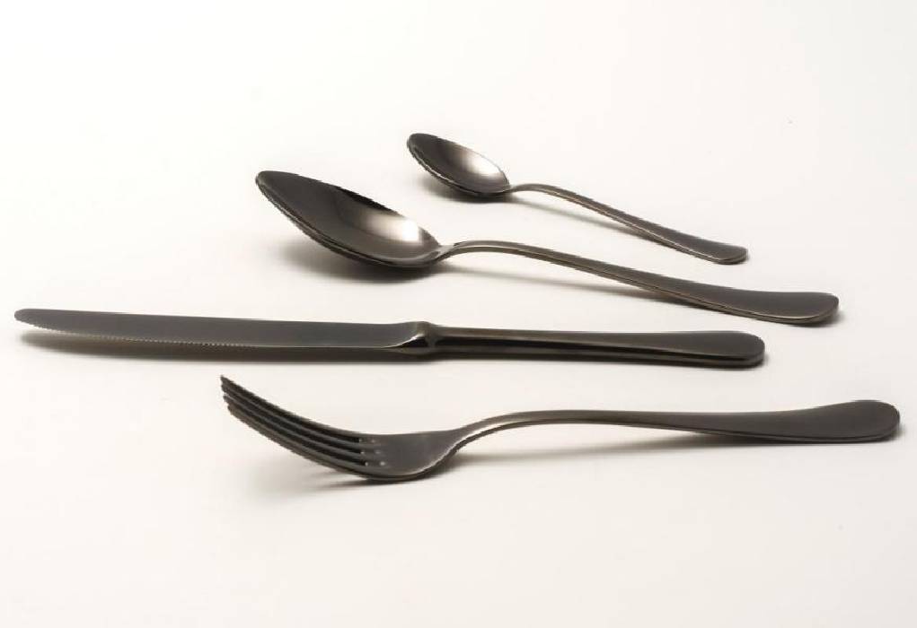Modern Cutlery in 18/10 Steel in Polished Anthracite Gray PVD - Serena Set 24 Pieces -  - 