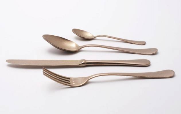 Vintage Style Steel Cutlery - Copper Color PVD - Serena Antico Set 24 Pieces -  - 