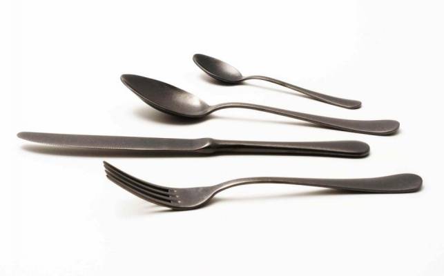 Vintage / Industrial Style Steel Cutlery - Anthracite Gray PVD - Serena Antico Set 24 Pieces -  - 
