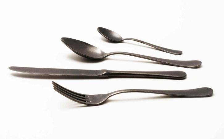 Stainless Steel Vintage/Industrial Cutlery Style - Anthracite Gray Pvd - Serena Antico Set 24 Pieces -  - 