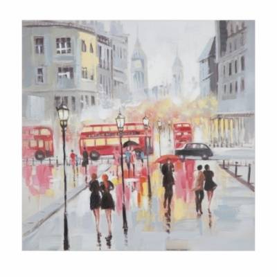 Dipinto Su Tela Rain London -A- Cm 100X3X100- Mauro Ferretti - 