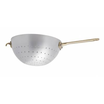 Aluminum strainer with brass handle and hook