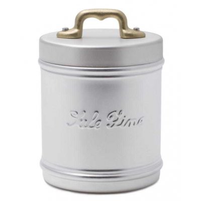 Récipient / Pot en aluminium avec écriture Fino de vente - Couvercle et poignée en laiton - Style rétro