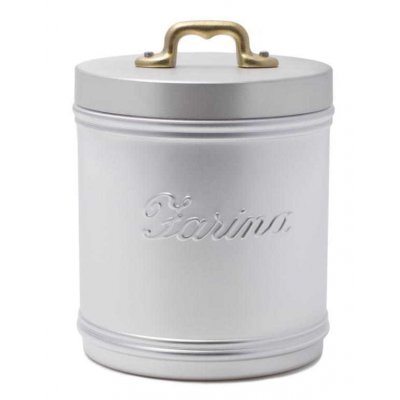 Aluminum Jar for Flour with Sign - Lid and Brass Handle - Vintage Style -  - 