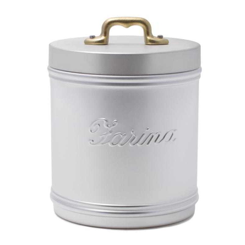 Aluminum Jar for Flour with Sign - Lid and Brass Handle - Vintage Style -  - 