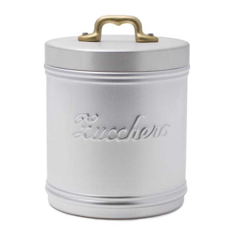 Aluminum Sugar Jar with Writing - Lid with Brass Handle in Vintage Style -  - 