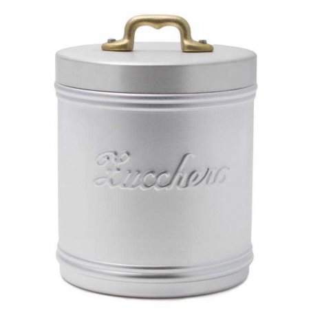 Aluminum Sugar Jar with Writing - Lid with Brass Handle in Vintage Style -  - 