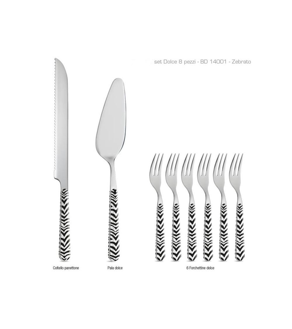 SET POSATE DA DOLCE ANIMALIER ZEBRATO BIANCO E NERO